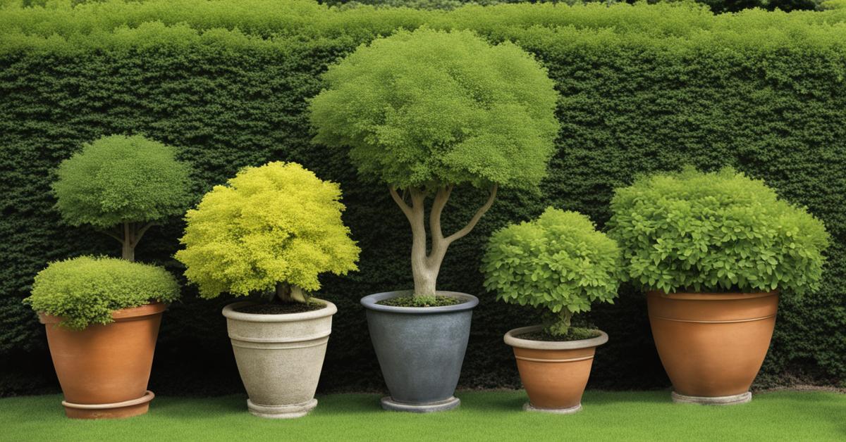 Różne trzmieliny w doniczkach i w ogrodzie, ukazujące ich wszechstronne zastosowanie w krajobrazie.